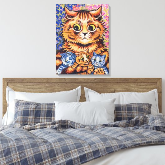 A Cat with her Kittens by Louis Wain Canvas Afdruk (Insitu (Slaapkamer))