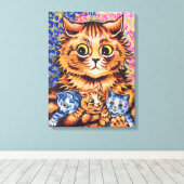 A Cat with her Kittens by Louis Wain Canvas Afdruk (Insitu (Houten vloer))