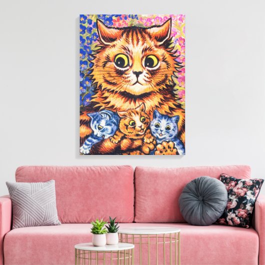 A Cat with her Kittens by Louis Wain Canvas Afdruk (Insitu (Woonkamer))