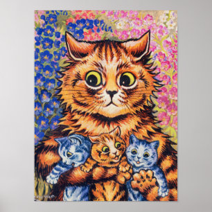 A Cat with her Kittens by Louis Wain Poster