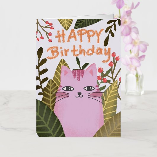 "A charming birthday greeting card for cat lovers, Folie Wenskaart (Orchidee)