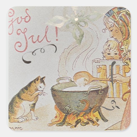 A charming Scandinavian winter scene Tack Kort Vierkante Sticker (Voorkant)