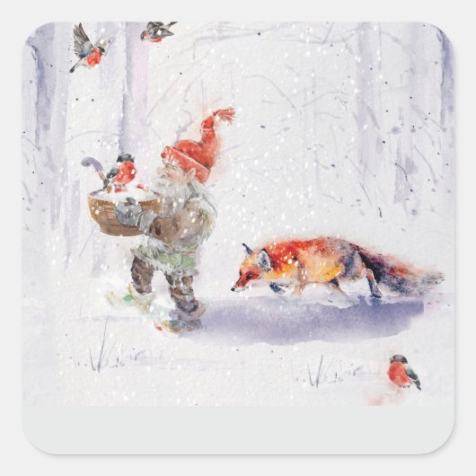 A charming Scandinavian winter scene Vierkante Sticker (Voorkant)