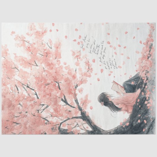 A Cherry Blossom Dromerig Meisje Serie Design #2 Tissuepapier (Voorkant)