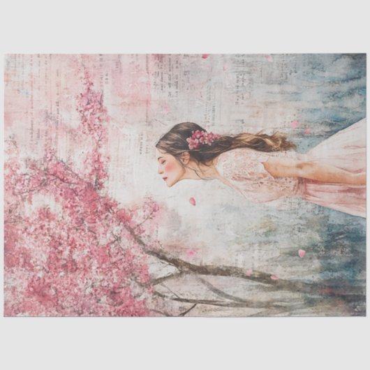A Cherry Blossom Dromerig Meisje Serie Design #3 Tissuepapier (Voorkant)