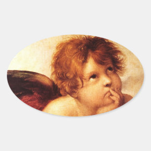 A Cherub, Detail van de Sistine Madonna - Raphael Ovale Sticker
