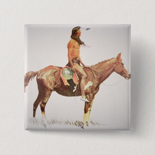 A Cheyenne Brave, 1901 (kleurenlitho) Vierkante Button 5,1 Cm (Voorkant)