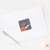 A Child Reading in the Library ClassicIllustration Vierkante Sticker (Envelop)