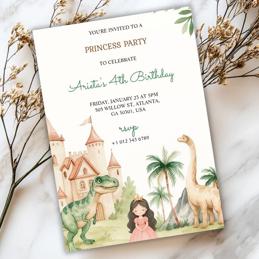 A children's party invitation with a princess kaart