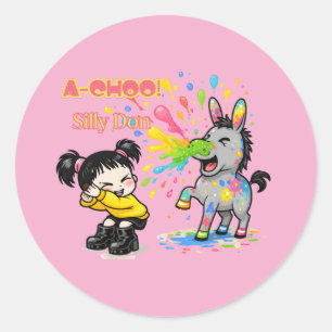 A-CHOO! Domme Don – Grappige Niezende Ezel Cartoon Ronde Sticker