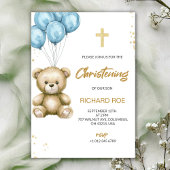 A christening Invitation features a teddy bear Kaart