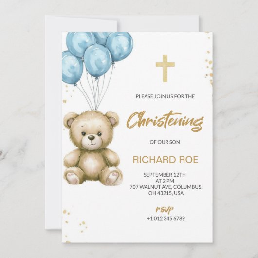 A christening Invitation features a teddy bear Kaart (Voorkant)