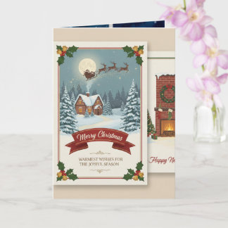 A Christmas card with snowy scenes, festive text, Kaart