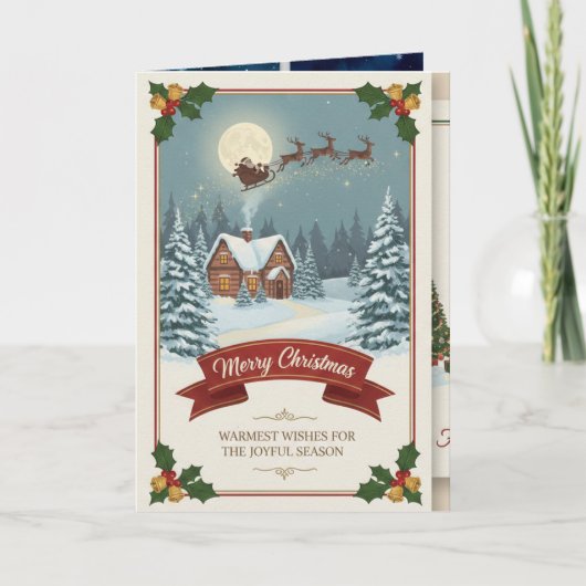 A Christmas card with snowy scenes, festive text, Kaart (Voorkant)