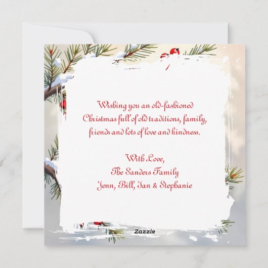 A Christmas Cardinal on a Birdhouse Personalized Feestdagenkaart (Achterkant)