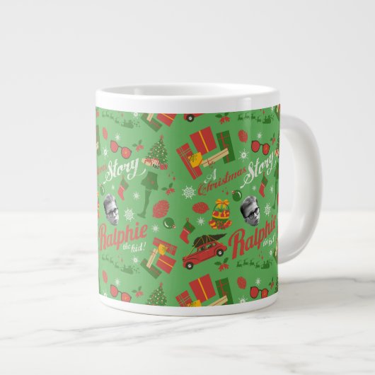 A Christmas Story Green Icon Pattern Grote Koffiekop (Voorkant rechts)