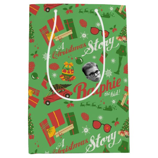 A Christmas Story Green Icon Pattern Medium Cadeauzakje (Voorkant)