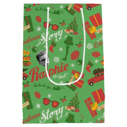 A Christmas Story Green Icon Pattern Medium Cadeauzakje (Achterkant)