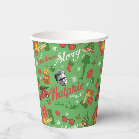 A Christmas Story Green Icon Pattern Papieren Bekers (Voorkant)