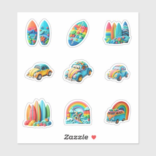 a clay modeling colorful collection car and surfbo sticker (Vel)