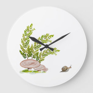 A clock with a cute watercolor image of a forest m grote klok