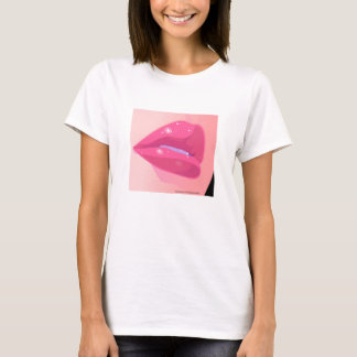 A close-up digital art of glossy pink lips adorned t-shirt