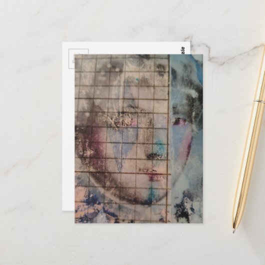 A Clown Face Abstract mixed media collage Postcard Briefkaart (Voorkant / Achterkant in situ)