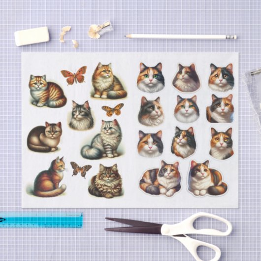 A Collection of Fussy Cuts Featuring Calico Cats Tissuepapier (Craft)