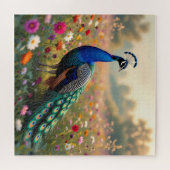 A Colorful Peacock and Flowers  Legpuzzel (Horizontaal)