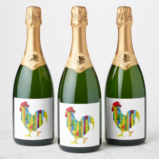 A colorful rooster sparkling wijnetiket (Flessen)