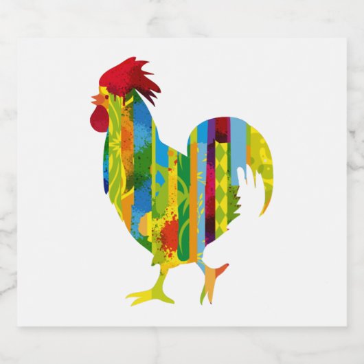 A colorful rooster sparkling wijnetiket (Enkel label)