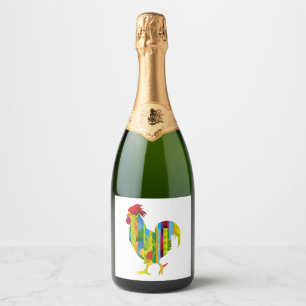 A colorful rooster sparkling wijnetiket