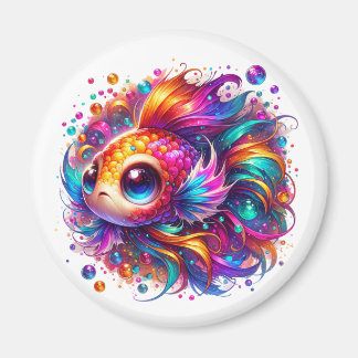 A colorfull chibi-style fish in rainbowcolors magneet