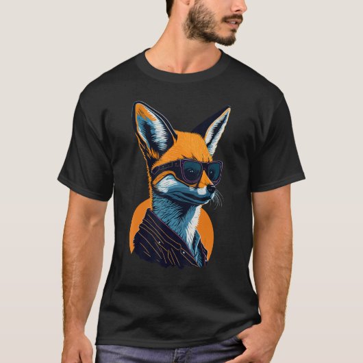 A Cool Canine in Shades Retro Graphic  Cute Fennec T-shirt (Voorkant)