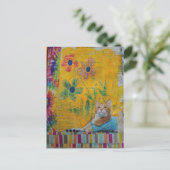 A Cool Ginger Kitty on Yellow Mixed Media Collage Briefkaart (Staand voorkant)