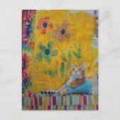 A Cool Ginger Kitty on Yellow Mixed Media Collage Briefkaart (Voorkant)