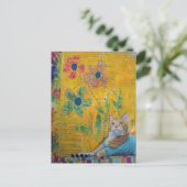 A Cool Kitty Mixed Media Collage Briefkaart (Staand voorkant)