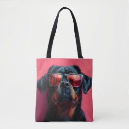 A cool rottweiler with sunglasses tote bag