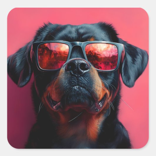 A cool rottweiler with sunglasses vierkante sticker (Voorkant)