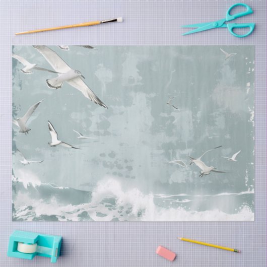 A Costal Birds Ocean Sea Sky Collage Background Tissuepapier (Craft)