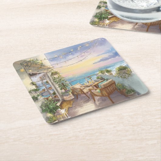 A Cosy Seaside Balcony Kartonnen Onderzetters (Schuin)