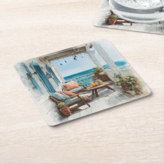 A Cosy Seaside Balcony Kartonnen Onderzetters (Schuin)