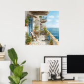A Cosy Seaside Balcony Poster (Thuiskantoor)