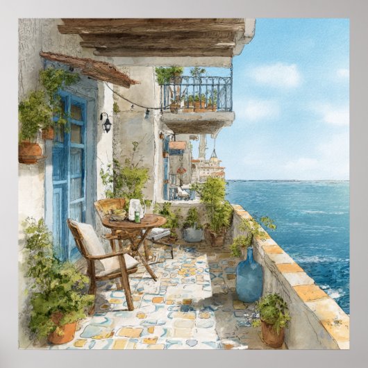 A Cosy Seaside Balcony Poster (Voorkant)