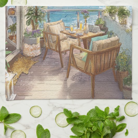 A Cosy Seaside Balcony Theedoek (Gevouwen)