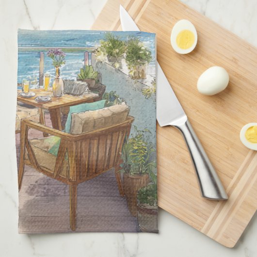 A Cosy Seaside Balcony Theedoek (Quarter Fold)