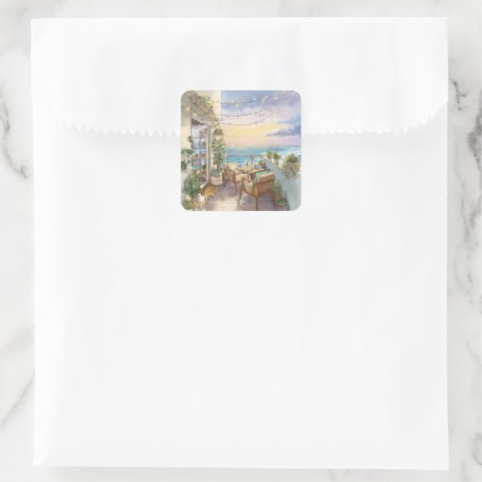 A Cosy Seaside Balcony Vierkante Sticker (Tas)