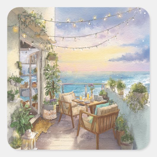 A Cosy Seaside Balcony Vierkante Sticker (Voorkant)