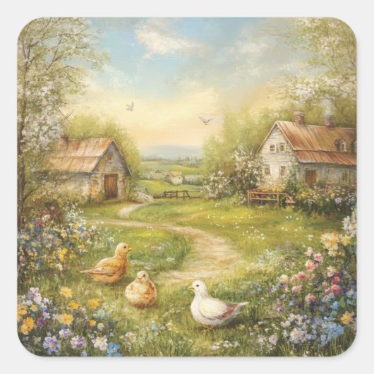 A Country Farmhouse and Barn Vierkante Sticker (Voorkant)