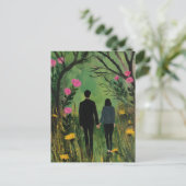 A Couple Walk in the Woods and Flowers Briefkaart (Staand voorkant)